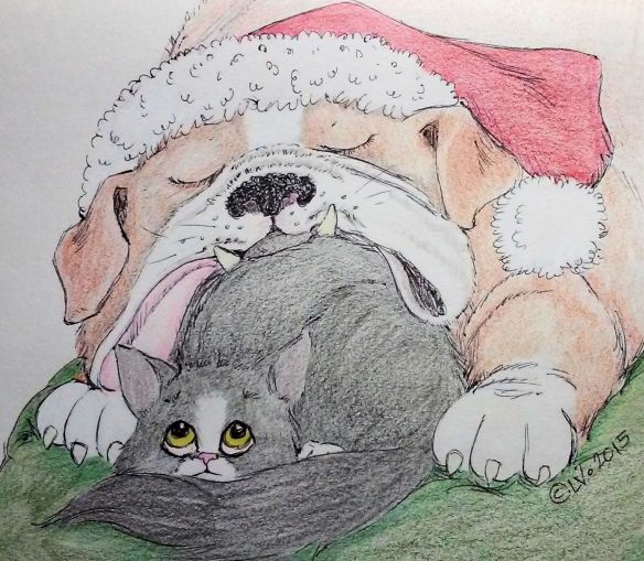 SleepySantaBulldog&amp;Kitten